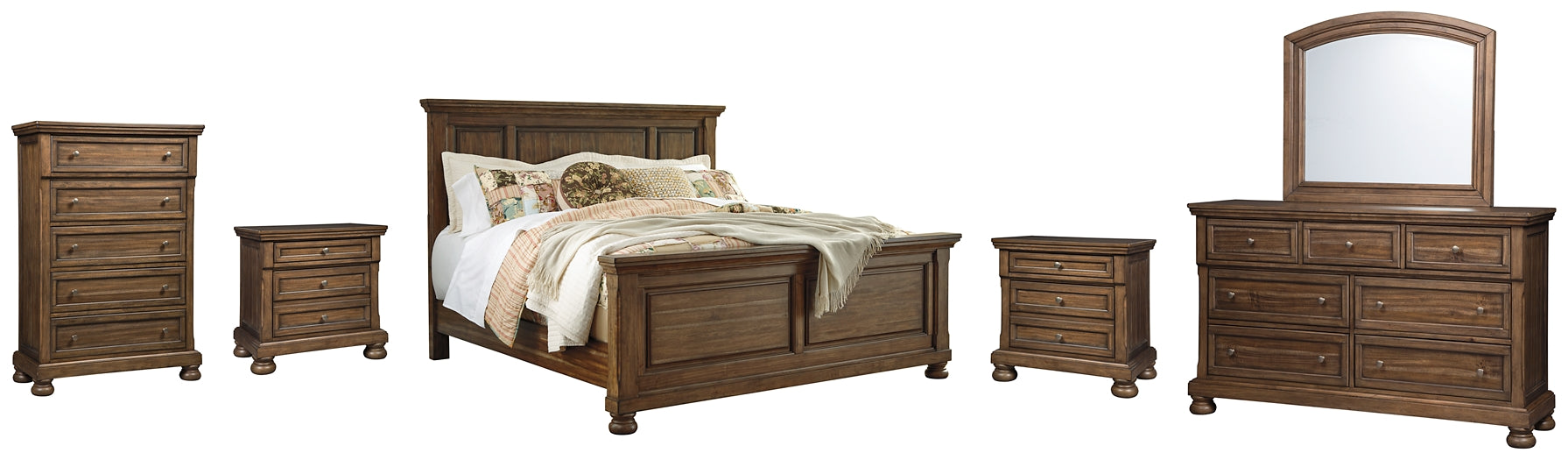 Flynnter  Panel Bed With Mirrored Dresser, Chest And 2 Nightstands