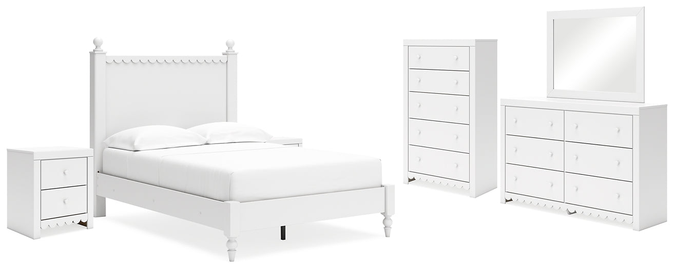 Mollviney Full Panel Bed with Mirrored Dresser, Chest and 2 Nightstands