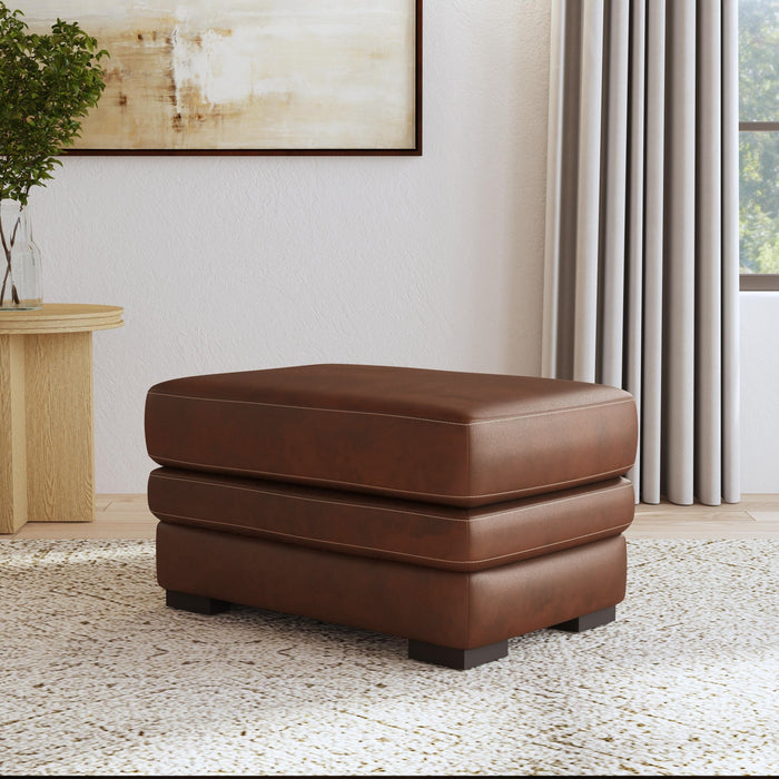 David Pecan Leather Ottoman