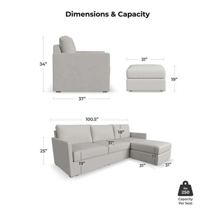 Flex Frost Sofa with Narrow Arm and Storage Ottoman