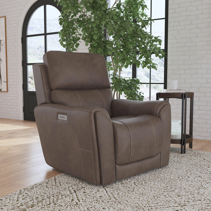 Carter Cappuccino Fabric Power Recliner with Power Headrest & Lumbar