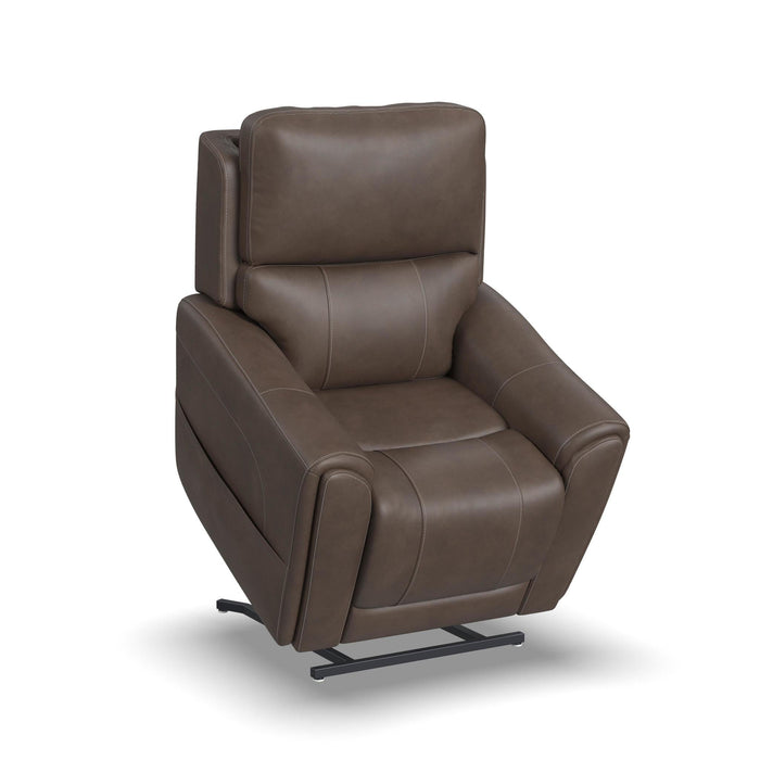 Carter Cappuccino Fabric Power Lift Recliner with Power Headrest, Lumbar, Heat & Massage