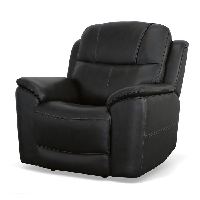 Crew Raven Leather Power Recliner with Power Headrest & Lumbar