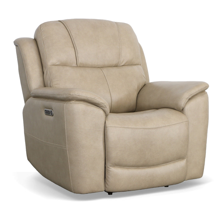 Crew Pebble Leather Power Recliner with Power Headrest & Lumbar