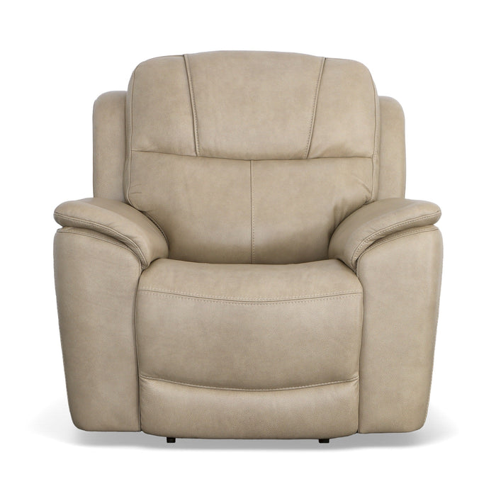 Crew Pebble Leather Power Recliner with Power Headrest & Lumbar