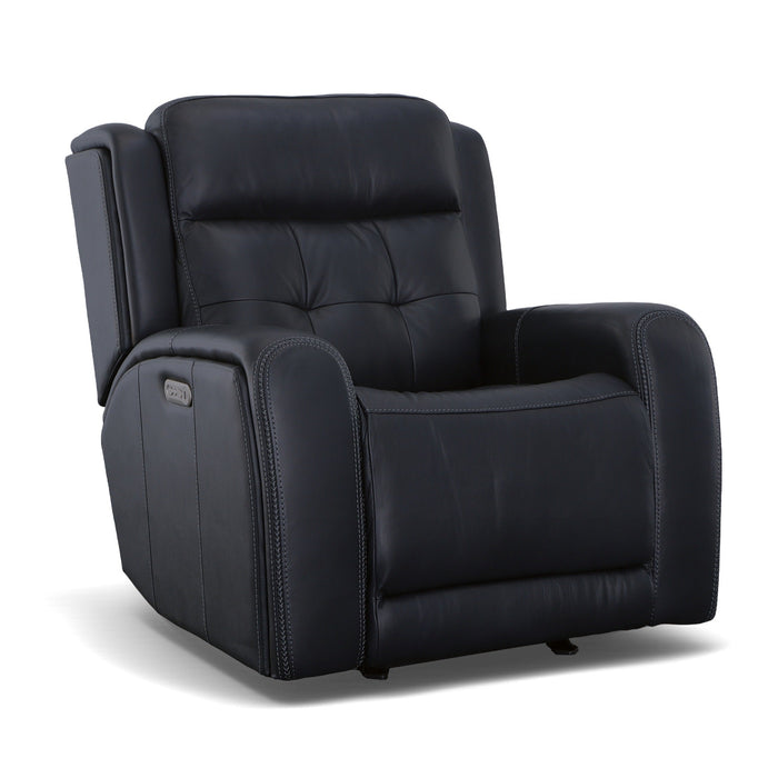 Grant Denim Leather Power Gliding Recliner with Power Headrest