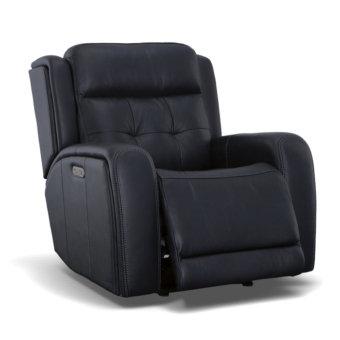 Grant Denim Leather Power Gliding Recliner with Power Headrest