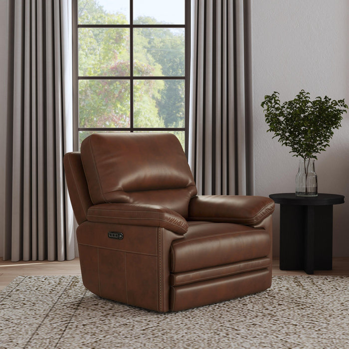 David Pecan Leather Power Gliding Recliner with Power Headrest & Lumbar