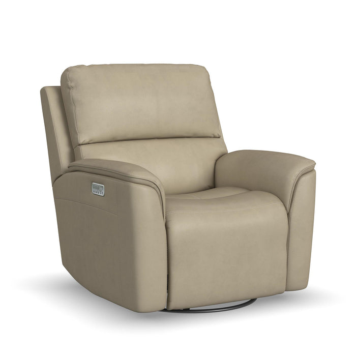 Henry Beige Leather Power Swivel Gliding Recliner with Power Headrest, Lumbar, Heat & Massage