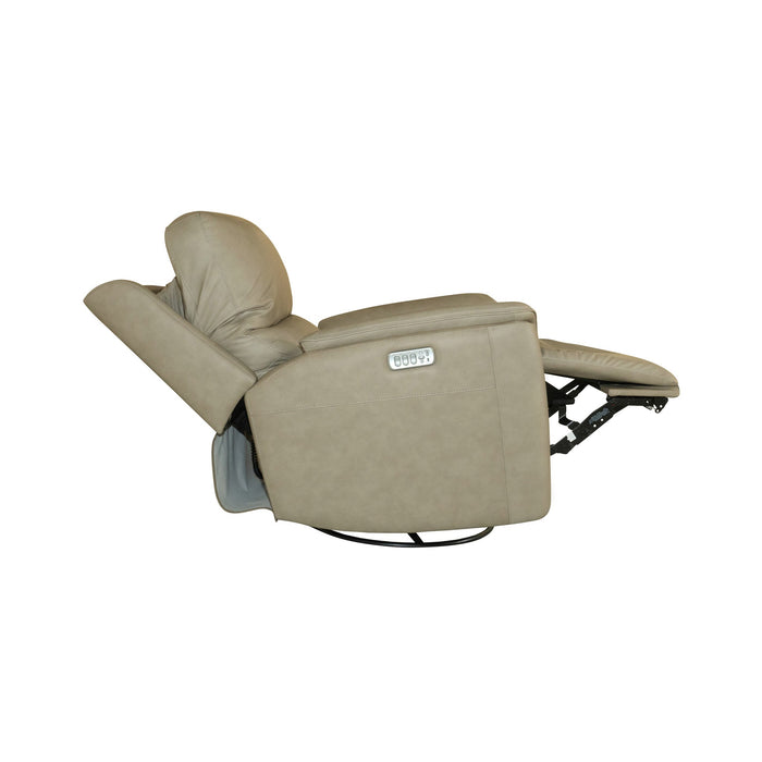 Henry Beige Leather Power Swivel Gliding Recliner with Power Headrest, Lumbar, Heat & Massage