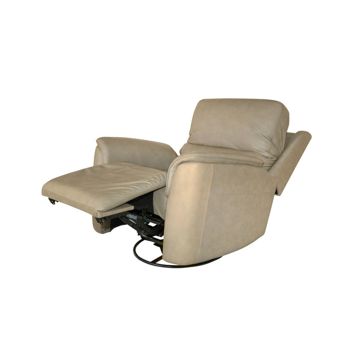 Henry Beige Leather Power Swivel Gliding Recliner with Power Headrest, Lumbar, Heat & Massage