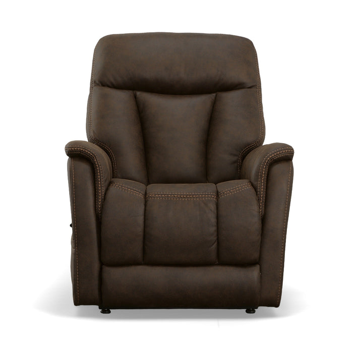 Atlas Walnut Fabric Power Lift Recliner with Power Headrest & Lumbar