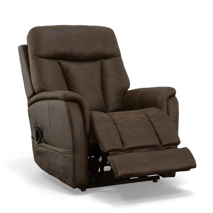 Atlas Walnut Fabric Power Lift Recliner with Power Headrest & Lumbar