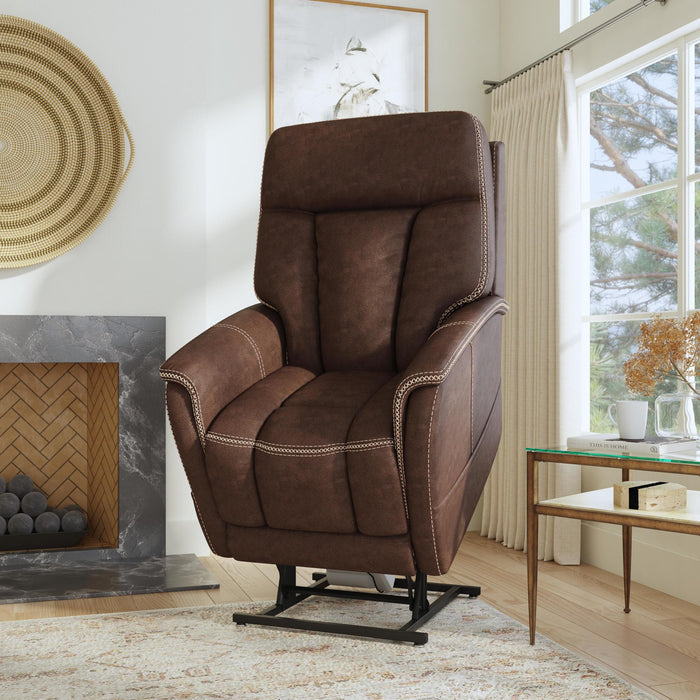 Atlas Walnut Fabric Power Lift Recliner with Power Headrest & Lumbar