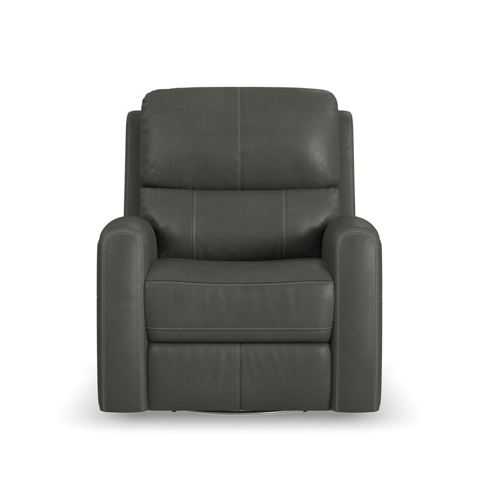 Linden Charcoal Leather Power Swivel Gliding Recliner with Power Headrest, Lumbar, Heat & Massage