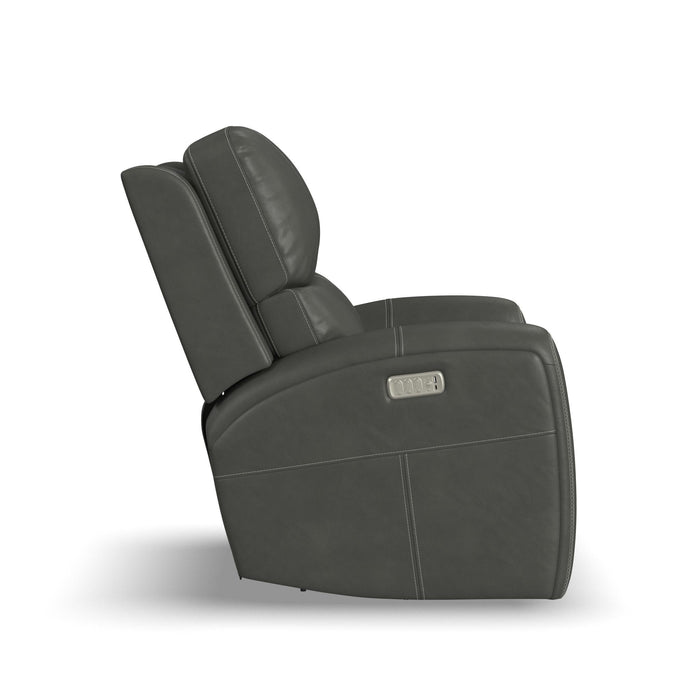 Linden Charcoal Leather Power Swivel Gliding Recliner with Power Headrest, Lumbar, Heat & Massage