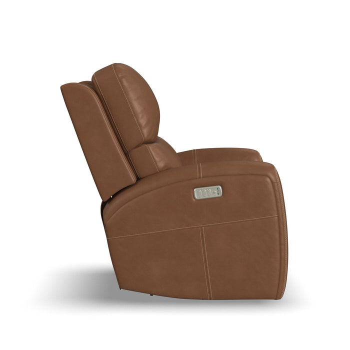 Linden Caramel Leather Power Swivel Gliding Recliner with Power Headrest, Lumbar, Heat & Massage