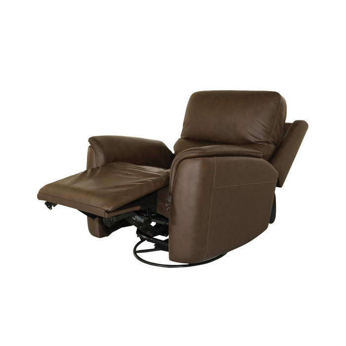 Henry Burnt Umber Leather Power Swivel Gliding Recliner with Power Headrest, Lumbar, Heat & Massage