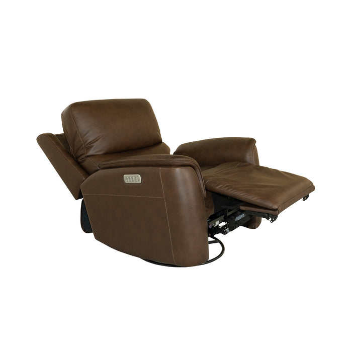 Henry Burnt Umber Leather Power Swivel Gliding Recliner with Power Headrest, Lumbar, Heat & Massage