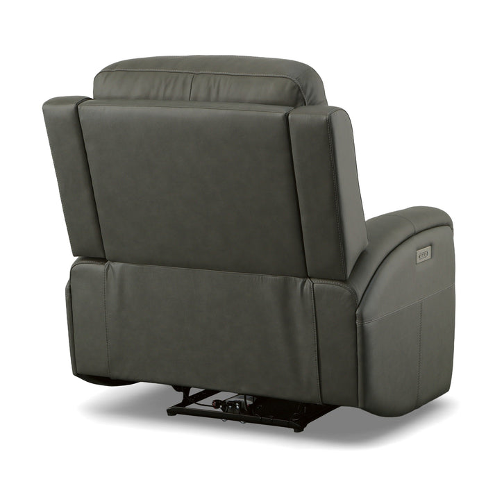 Linden Charcoal Leather Power Swivel Gliding Recliner with Power Headrest, Lumbar, Heat & Massage