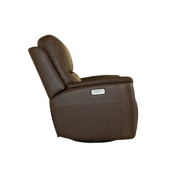 Henry Burnt Umber Leather Power Swivel Gliding Recliner with Power Headrest, Lumbar, Heat & Massage