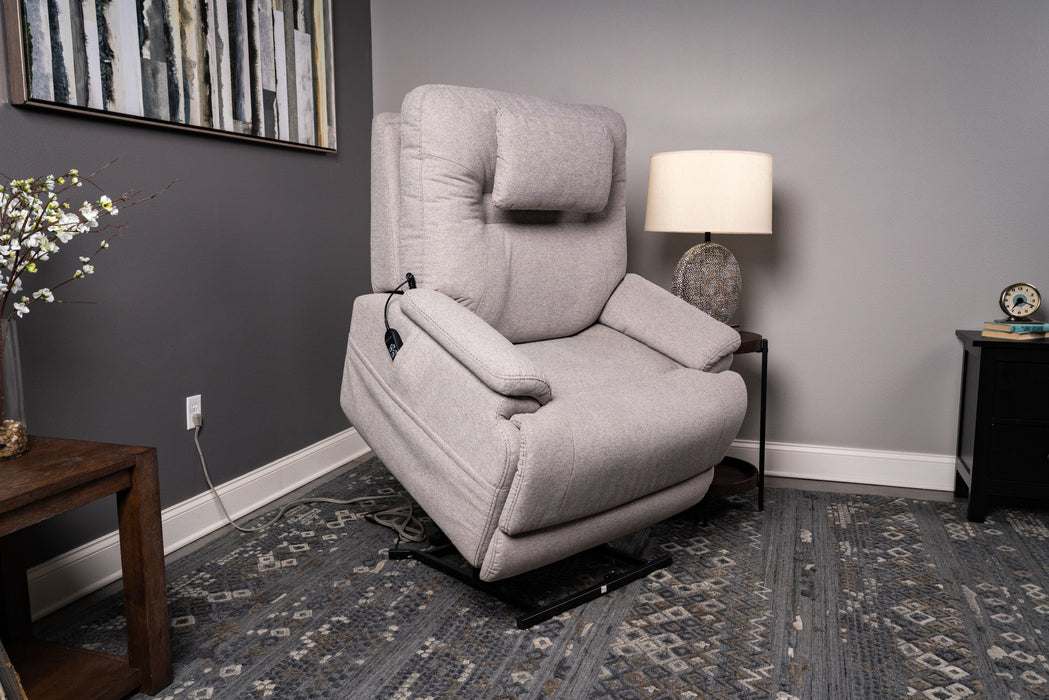 Zecliner Model 2+ Dove Fabric Power Lift Recliner with Power Headrest, Lumbar, Heat & Massage