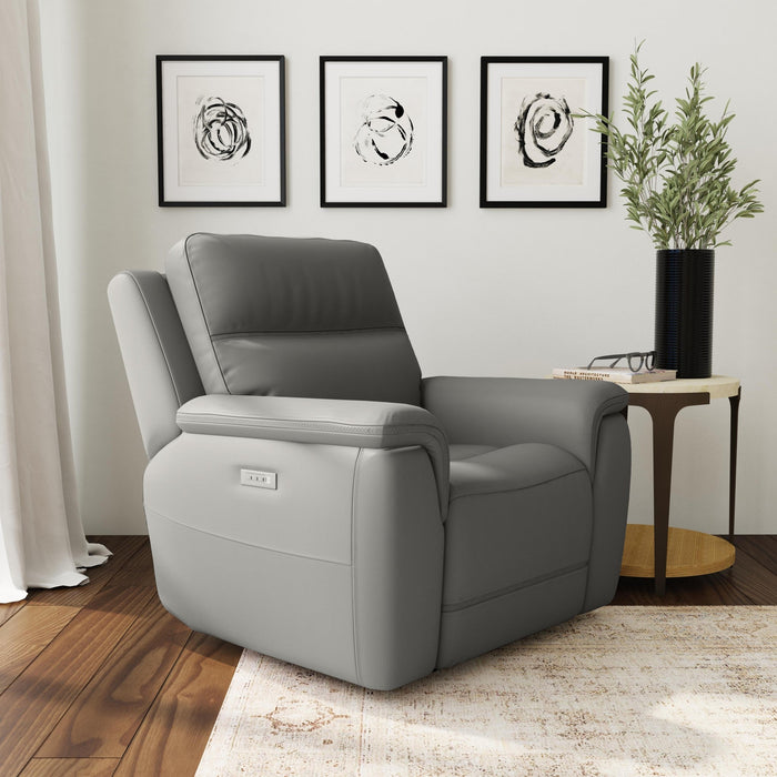 Sawyer Grey Leather Power Recliner with Power Headrest & Lumbar