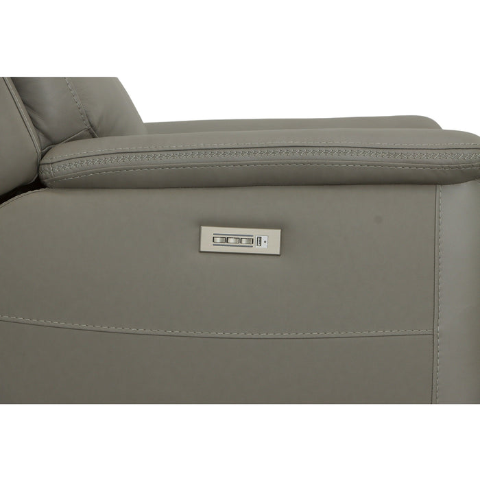 Sawyer Grey Leather Power Recliner with Power Headrest & Lumbar