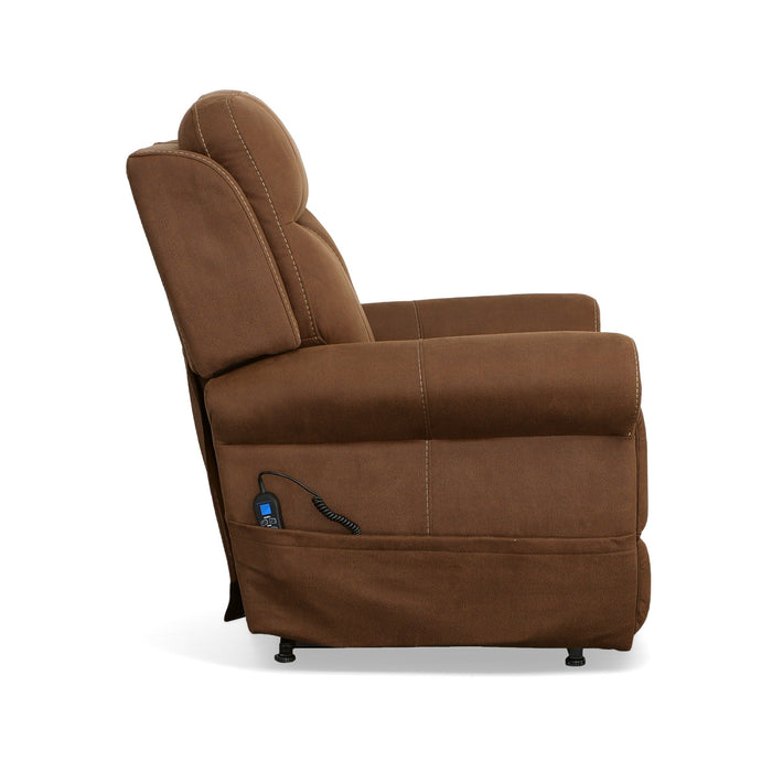 Stewart Amber Brown Fabric Power Lift Recliner with Power Headrest & Lumbar