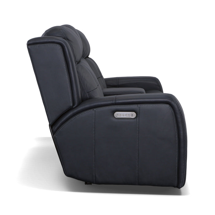 Grant Denim Leather Power Reclining Loveseat with Console & Power Headrests