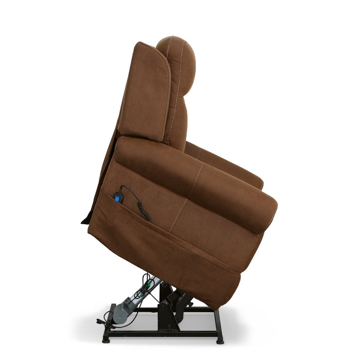 Stewart Amber Brown Fabric Power Lift Recliner with Power Headrest & Lumbar