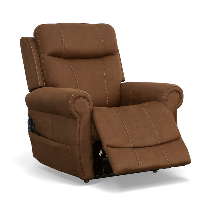 Stewart Amber Brown Fabric Power Lift Recliner with Power Headrest & Lumbar