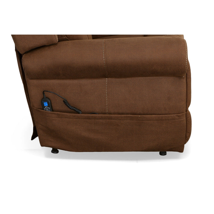 Stewart Amber Brown Fabric Power Lift Recliner with Power Headrest & Lumbar