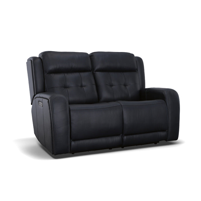 Grant Denim Leather Power Reclining Loveseat with Power Headrests