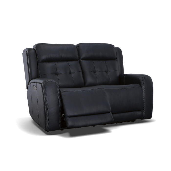 Grant Denim Leather Power Reclining Loveseat with Power Headrests