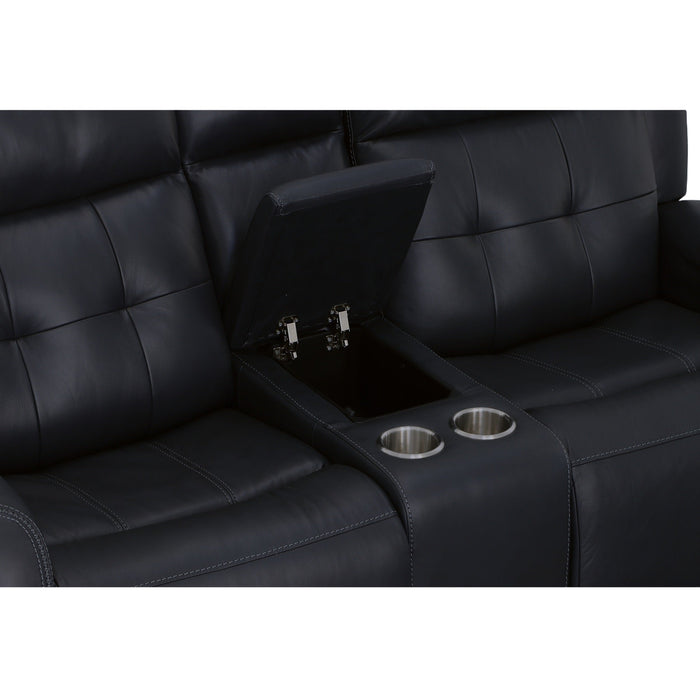 Grant Denim Leather Power Reclining Loveseat with Console & Power Headrests