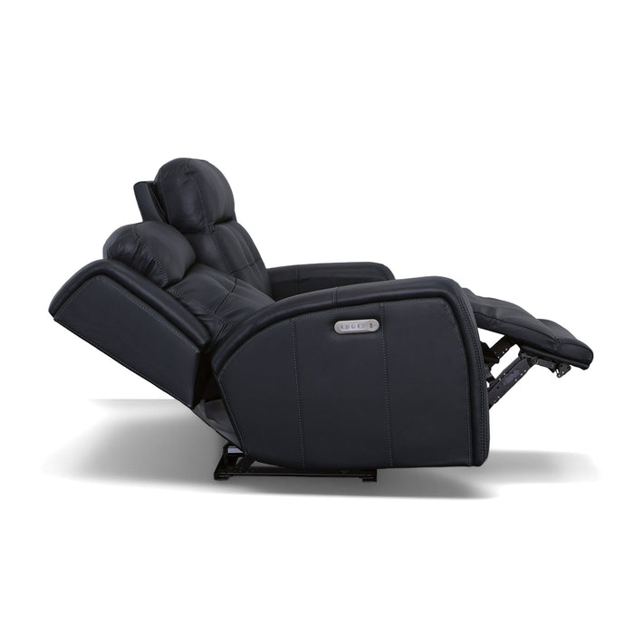 Grant Denim Leather Power Reclining Loveseat with Power Headrests