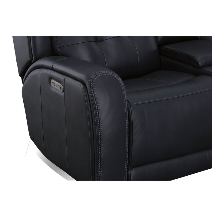 Grant Denim Leather Power Reclining Loveseat with Console & Power Headrests