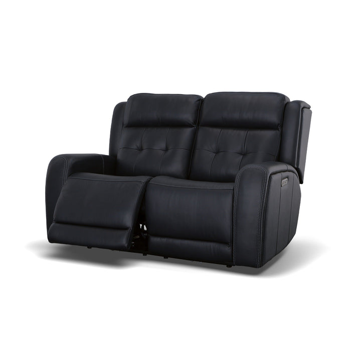 Grant Denim Leather Power Reclining Loveseat with Power Headrests