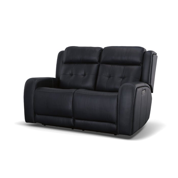 Grant Denim Leather Power Reclining Loveseat with Power Headrests