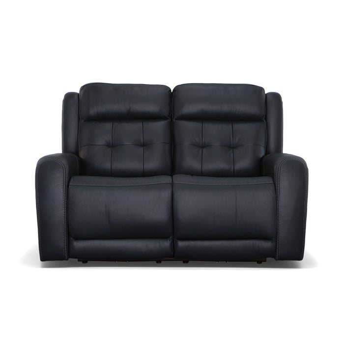 Grant Denim Leather Power Reclining Loveseat with Power Headrests