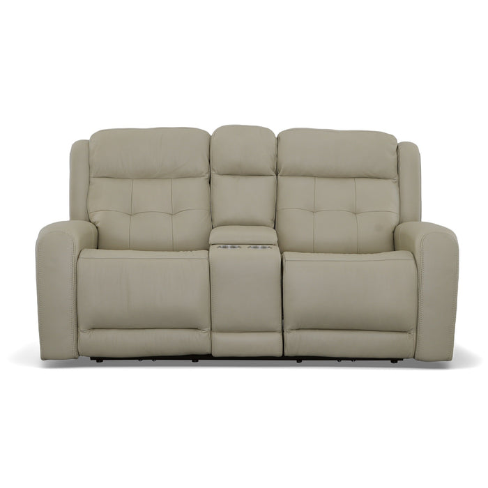 Grant Ivory Leather Power Reclining Loveseat with Console & Power Headrests