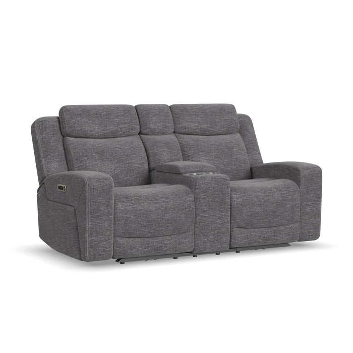 Ridge Granite Fabric Power Reclining Loveseat with Console and Power Headrests