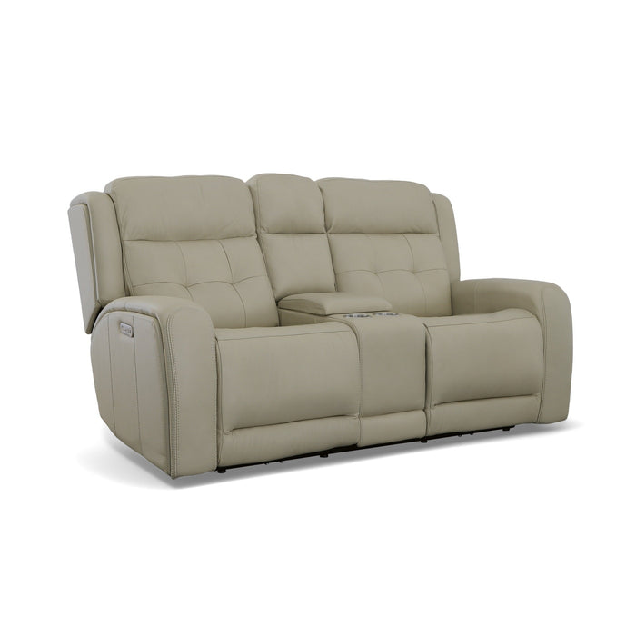 Grant Ivory Leather Power Reclining Loveseat with Console & Power Headrests