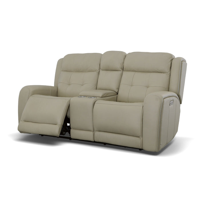 Grant Ivory Leather Power Reclining Loveseat with Console & Power Headrests