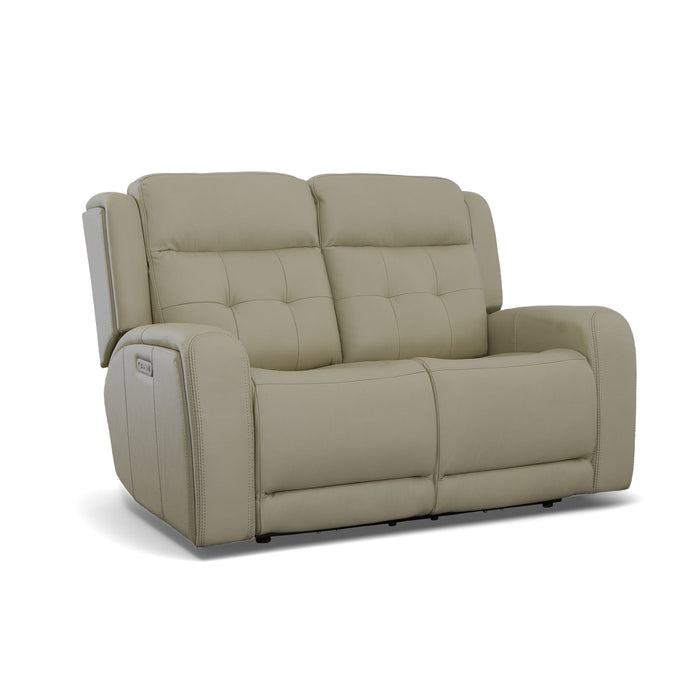 Grant Ivory Leather Power Reclining Loveseat with Power Headrests