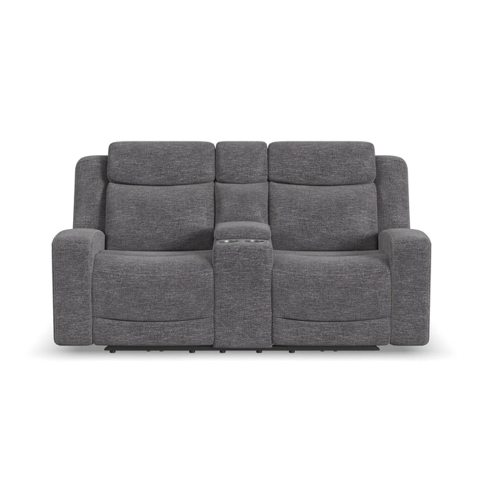 Ridge Granite Fabric Power Reclining Loveseat with Console and Power Headrests