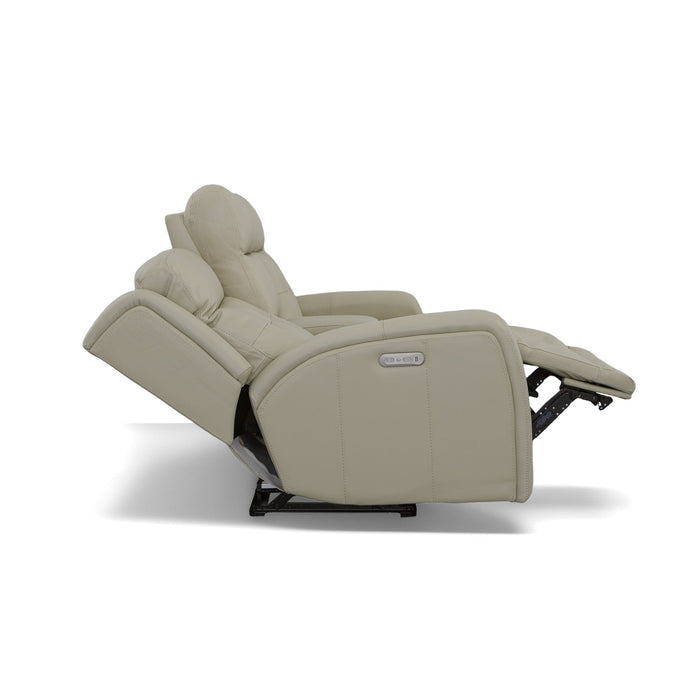 Grant Ivory Leather Power Reclining Loveseat with Console & Power Headrests