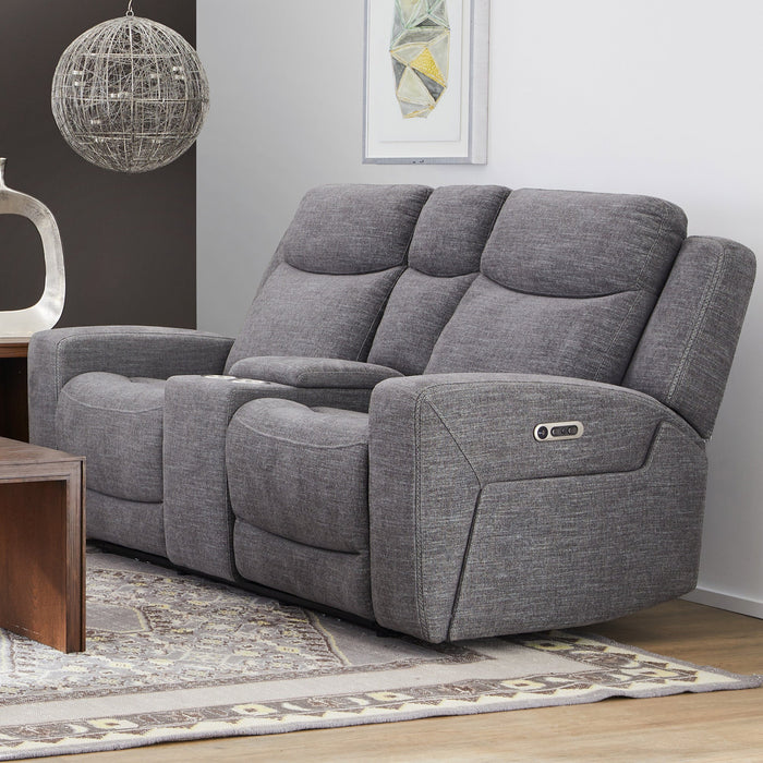 Ridge Granite Fabric Power Reclining Loveseat with Console and Power Headrests