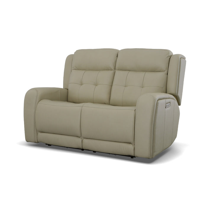 Grant Ivory Leather Power Reclining Loveseat with Power Headrests